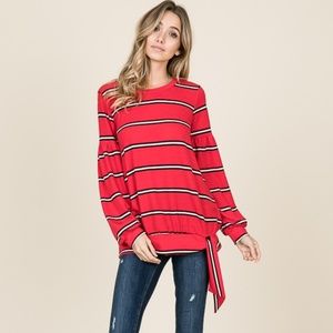 Bubble sleeve striped top